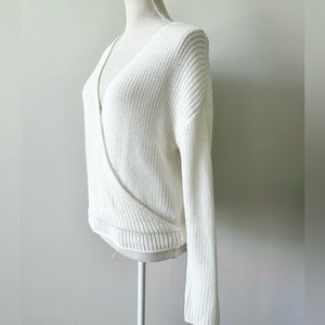 Cozy Deep V-Neck White Sweater- M